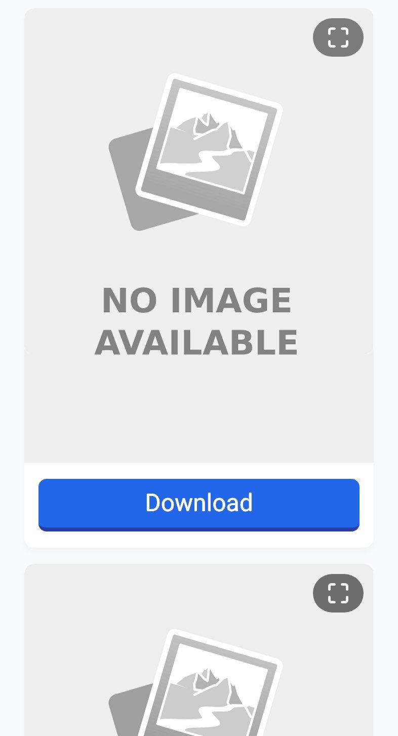 The igram.world result for a three-slide NASA carousel on 16 October 2026: a grey No image available placeholder above a Download button, with a second placeholder below