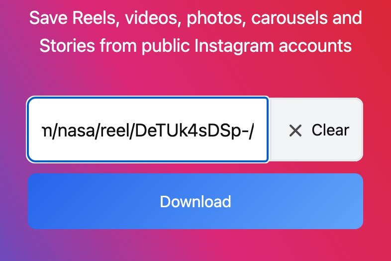 The igram.world paste box on an Android-size screen on 16 October 2026, with a NASA Reel link pasted in above the blue Download button