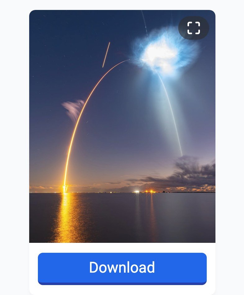 The igram.world result for a National Geographic photo post on 16 October 2026: the rocket-launch photo with a Download button